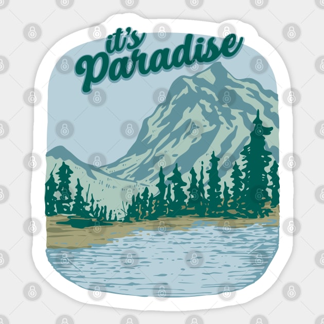 Mountain landscape Paradise Sticker by Mako Design 